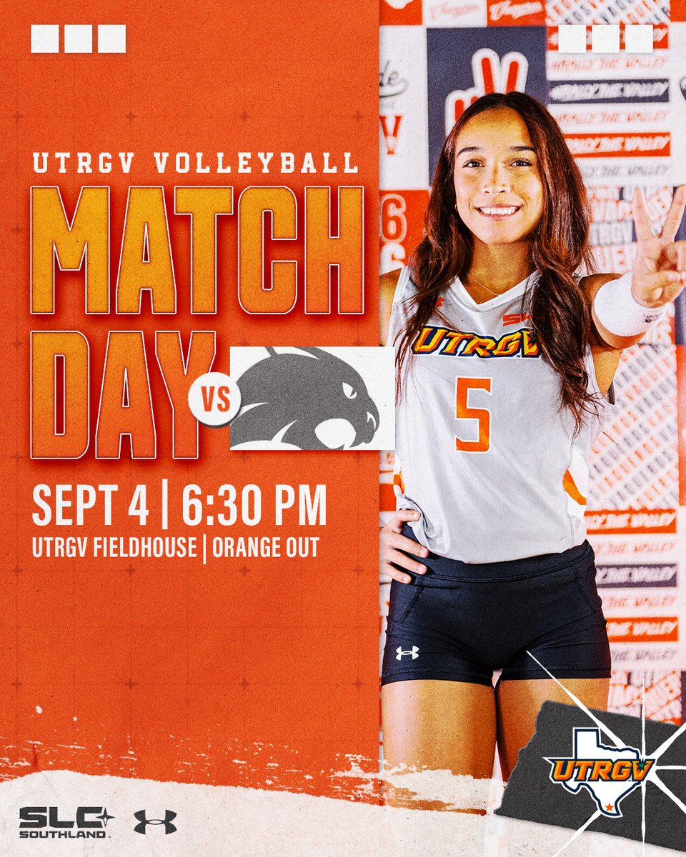 UTRGV Volleyball (@utrgv_vball) on Twitter photo Home Opener! Let's ORANGE OUT!
🆚 Texas State
📅 Sept. 4
⏰ 6:30 p.m.
📍 UTRGV Fieldhouse
🎉 Most Spirited Costume Contest, sponsored by Vaquero Outfitters!
🎟️ UTRGVTickets.com
💻 bit.ly/4mMrdVf
📊 bit.ly/4lYH2Xx
#UTRGV #RallyTheValley Home Opener! Let's ORANGE OUT!
🆚 Texas State
📅 Sept. 4
⏰ 6:30 p.m.
📍 UTRGV Fieldhouse
🎉 Most Spirited Costume Contest, sponsored by Vaquero Outfitters!
🎟️ UTRGVTickets.com
💻 bit.ly/4mMrdVf
📊 bit.ly/4lYH2Xx
#UTRGV #RallyTheValley