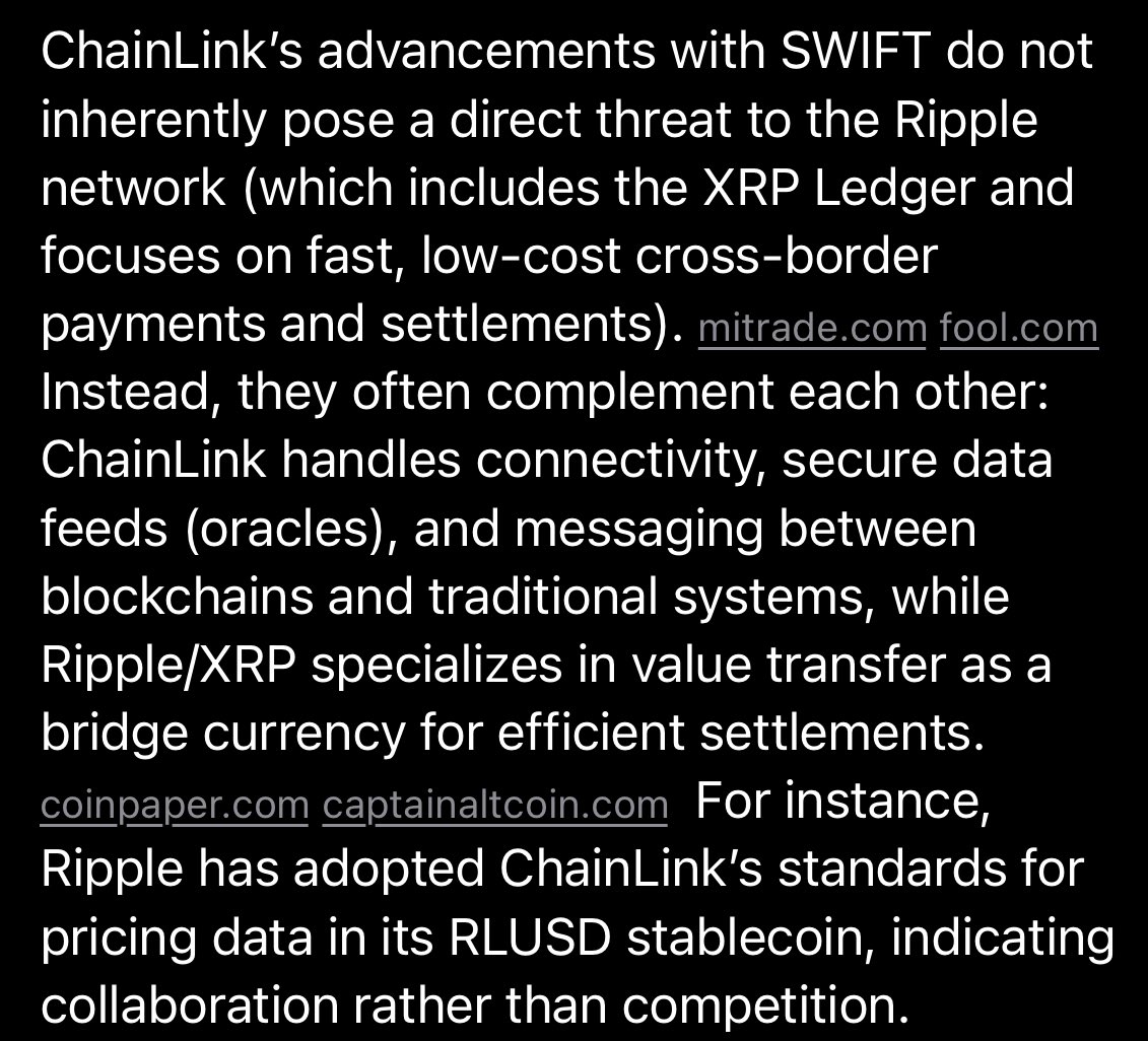 Even Grok knows ChainLink and XRP are complementary rather than  competition, even when it comes to SWIFT.
