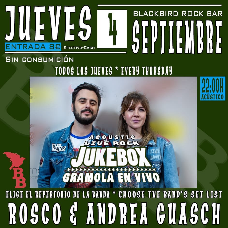 Mañana jueves #lagramolaenvivo, <a href="/soyrosco/">Rubén Tajuelo Rosco</a>  y <a href="/andreaguasch/">Andrea Guasch</a> tienen un montón de canciones para que tú puedas elegir su repertorio ! ! A las 22h ! Reservas por MD en rrss o al mail blackbirdrockbar@gmail.com ! #rock #folk #blues #madrid #blackbirdrockbar #jukebox #gramola