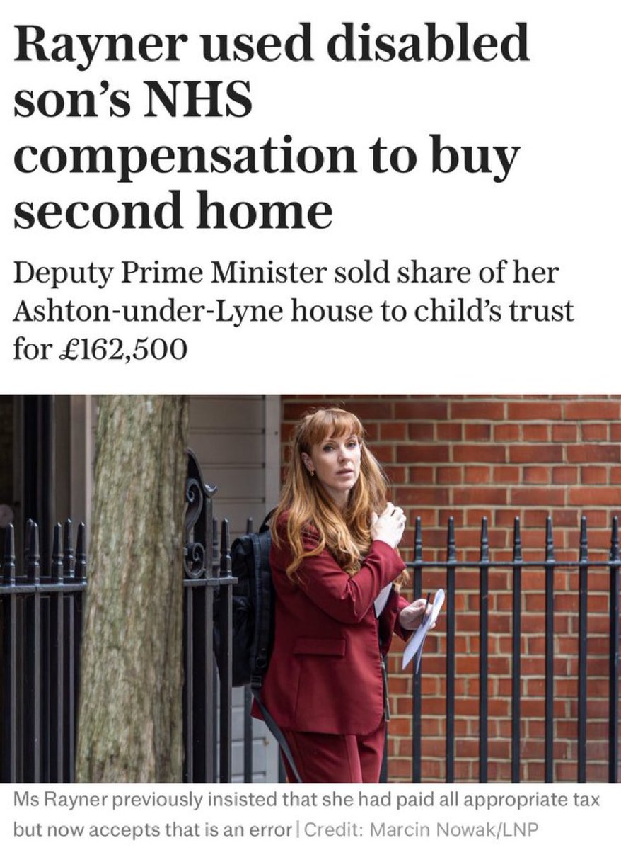 joerichlaw's tweet image. Nothing says ‘I love you’ quite like Labour’s Deputy Prime Minister Angela Rayner buying a flat hundreds of miles away from her disabled child and using his compensation - from suing the NHS for negligence - as the deposit.