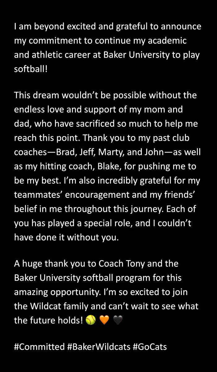 Committed‼️‼️

GO WILDCATS🧡🖤

<a href="/BakerWildcatSB/">Baker University Softball</a> <a href="/CoachTonyAustin/">𝐶𝑜𝑎𝑐ℎ 𝑇𝑜𝑛𝑦</a> <a href="/ladysluggersred/">Louisville Lady Sluggers 18U GOLD</a>
