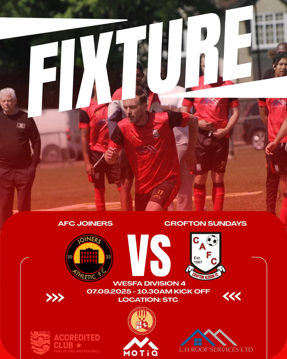 HERE WE GO!! 

First game of the 25/26 Season this weekend. 
We start our season with an away game to @afcjoiners 

Looking forward to getting things going. 

#croftonsundays  #upthealbion🔴⚫ #wesfaDiv4 #sundayleague  #CrfotonalbionFC