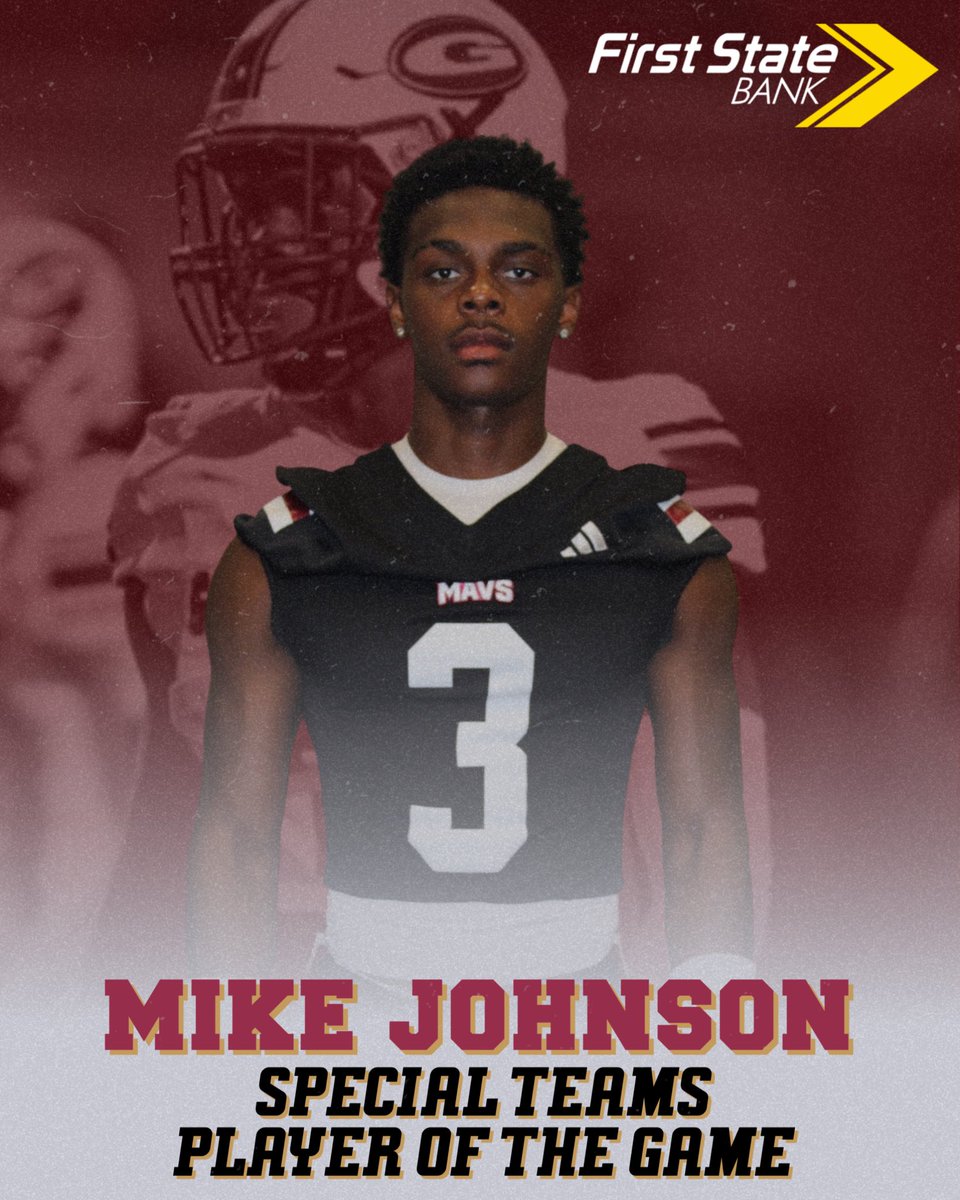 Players of the Game sponsored by First State Bank
Week 1 vs Northwest Rankin

Player of the Game
KeyShaun Coleman

Offensive Player of the Game
Wells Higginbotham

Defensive Player of the Game
Zac Cauthen

Special Teams Player of the Game
Mike Johnson

<a href="/GHSMavericks/">Germantown Mavericks</a> #gomavs