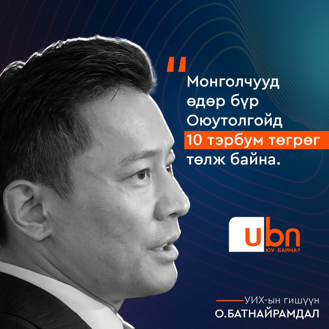 UBn.mn ЮУ БАЙНА (@ubn_mn) on Twitter photo О.Батнайрамдал: Монголчууд өдөр бүр Оюутолгойд 10 тэрбум төгрөг төлж байна‼️
<a href="/NagiOtgonshar/">Batnairamdal Otgonshar</a> <a href="/AmaraaDshzvg/">Д. Амарбаясгалан</a> <a href="/Zandanshatar/">Zandanshatar G</a> <a href="/NyamUchral/">Uchral Nyam-Osor</a> <a href="/BYAMBATSOGT_S/">Бямбацогт Сандаг</a> <a href="/Daimka07/">Гонгорын Дамдинням</a> О.Батнайрамдал: Монголчууд өдөр бүр Оюутолгойд 10 тэрбум төгрөг төлж байна‼️
<a href="/NagiOtgonshar/">Batnairamdal Otgonshar</a> <a href="/AmaraaDshzvg/">Д. Амарбаясгалан</a> <a href="/Zandanshatar/">Zandanshatar G</a> <a href="/NyamUchral/">Uchral Nyam-Osor</a> <a href="/BYAMBATSOGT_S/">Бямбацогт Сандаг</a> <a href="/Daimka07/">Гонгорын Дамдинням</a>