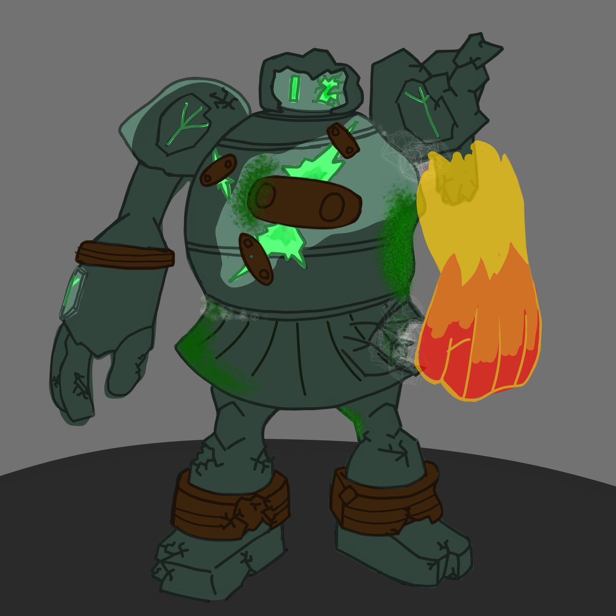 A Pokémon oc I made on accident, a golurk from a forgone era still partially functional