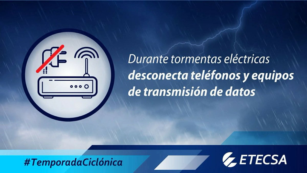 En la tarde las lluvias se han vuelto cotidianas, y con ellas, las tormentas eléctricas⚡️
Para evitar que se dañen tus equipos, recomendamos desconectar el teléfono fijo, módems, routers y cualquier dispositivo de transmisión.
#ConsejoÚtil
#TemporadaCiclónica