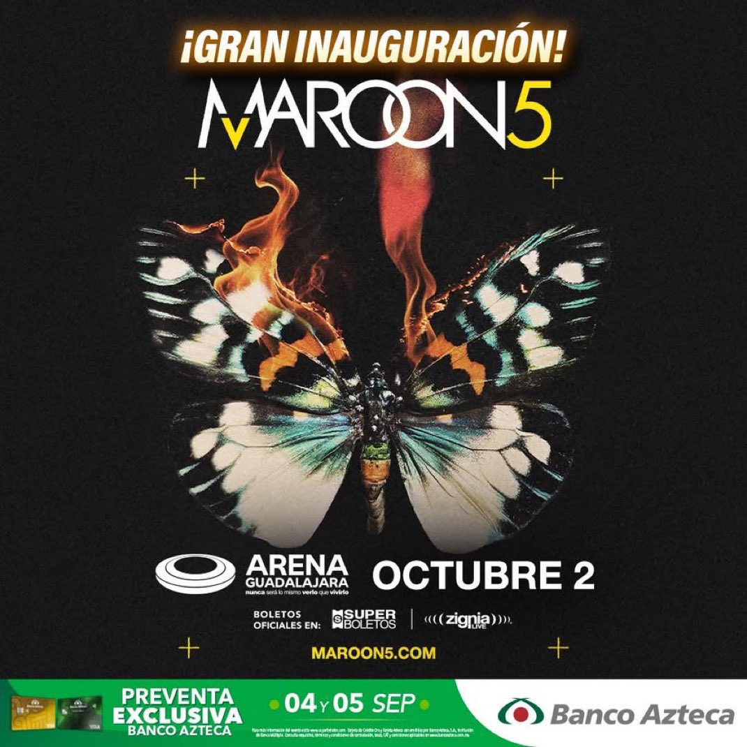 🎶 Maroon 5 será la banda encargada de inaugurar la Arena Guadalajara el próximo 2 de octubre. 🔥🎤

#Maroon5 #ArenaGuadalajara #Espectáculos