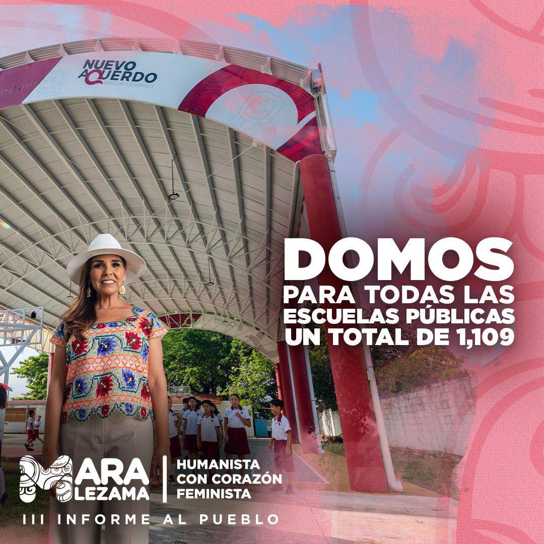 ¡Cuidamos la salud de nuestr@s estudiantes! Por eso iniciamos la construcción de 1,109 domos escolares 🏗️, para que todas las escuelas públicas de #QuintanaRoo cuenten con espacios que protegen y brindan bienestar a cada alumn@. 

Porque en este gobierno