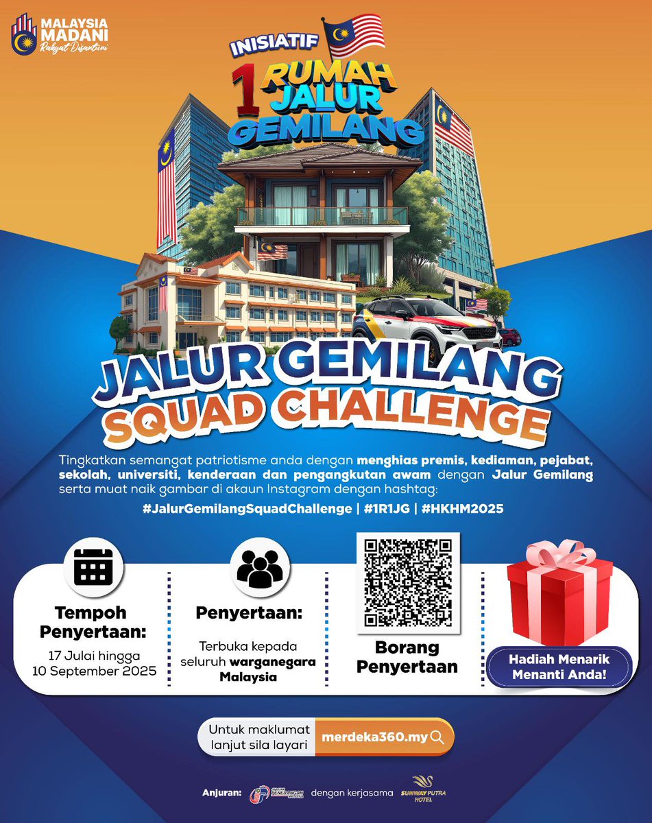 ✨🇲🇾 Cintai Malaysia, Tunjukkan Semangat Merdeka 🇲🇾✨

Ayuh sertai Jalur Gemilang Squad Challenge!

🎨 Hias ruang anda – rumah, sekolah, pejabat atau kenderaan – dengan Jalur Gemilang

📸 Kongsi gambar kreatif di Instagram -