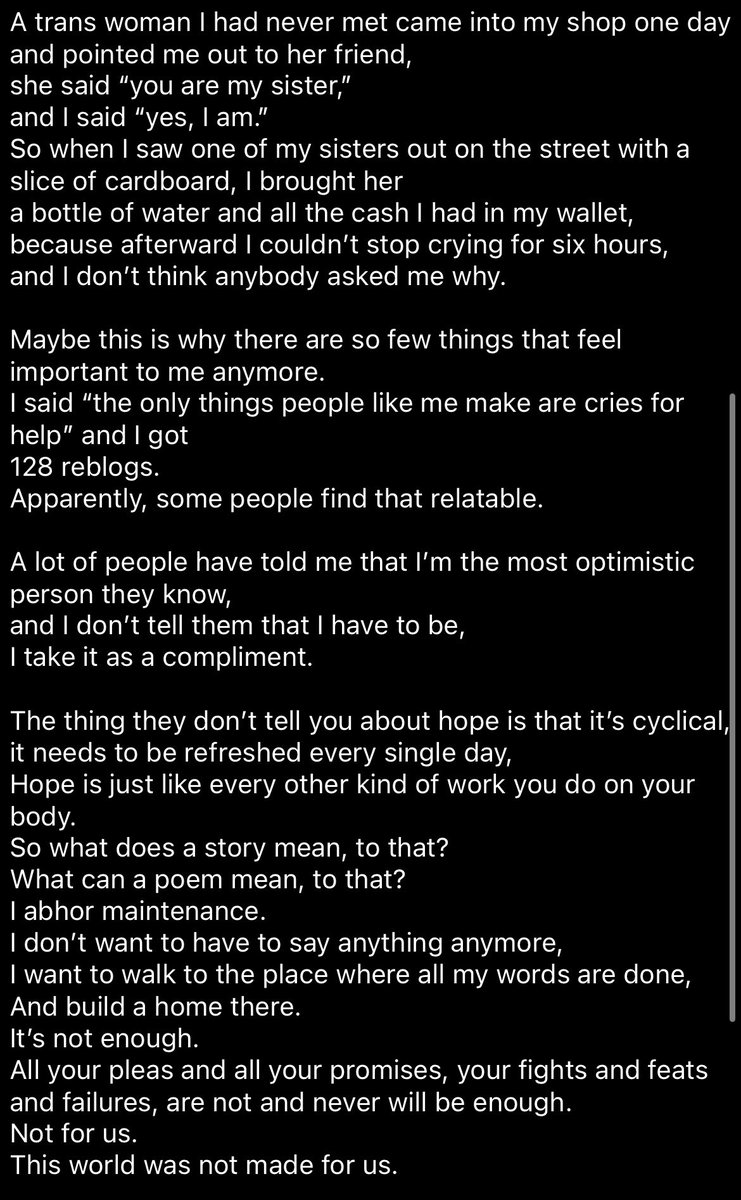 ollieternity's tweet image. I buried my close friend Harpy today, please if you can, read her poem “Girls Like Us” she wrote in 2016 it would mean the world to me and to her for other trans people, especially Tgirls, feel impacted and touched by her work. Love you Harpy