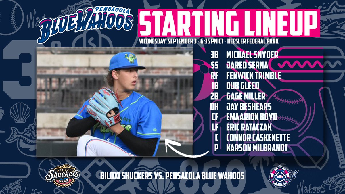 Karson Milbrandt. Blue Wahoo.

📻 BlueWahoos.com/radio
📱 MiLB app
💻 Bally Sports Live, MLB.tv