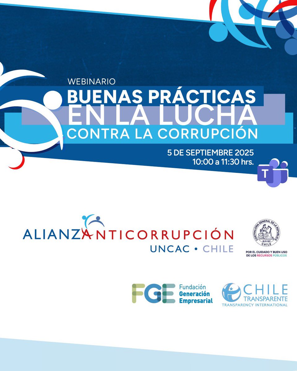 Comisión para Integridad Pública y Transparencia (@integridad_gob) on Twitter photo 🚨 No te pierdas el webinar <a href="/AlianzaUNCAC/">Alianza Anticorrupción UNCAC</a> 🔍 Buenas Prácticas Anticorrupción: Prevención, Transparencia y Capacitación.
🗓️ Viernes 5/09 | 10:00 a 11:30 hrs
💻 bit.ly/41VzzS7 🚨 No te pierdas el webinar <a href="/AlianzaUNCAC/">Alianza Anticorrupción UNCAC</a> 🔍 Buenas Prácticas Anticorrupción: Prevención, Transparencia y Capacitación.
🗓️ Viernes 5/09 | 10:00 a 11:30 hrs
💻 bit.ly/41VzzS7