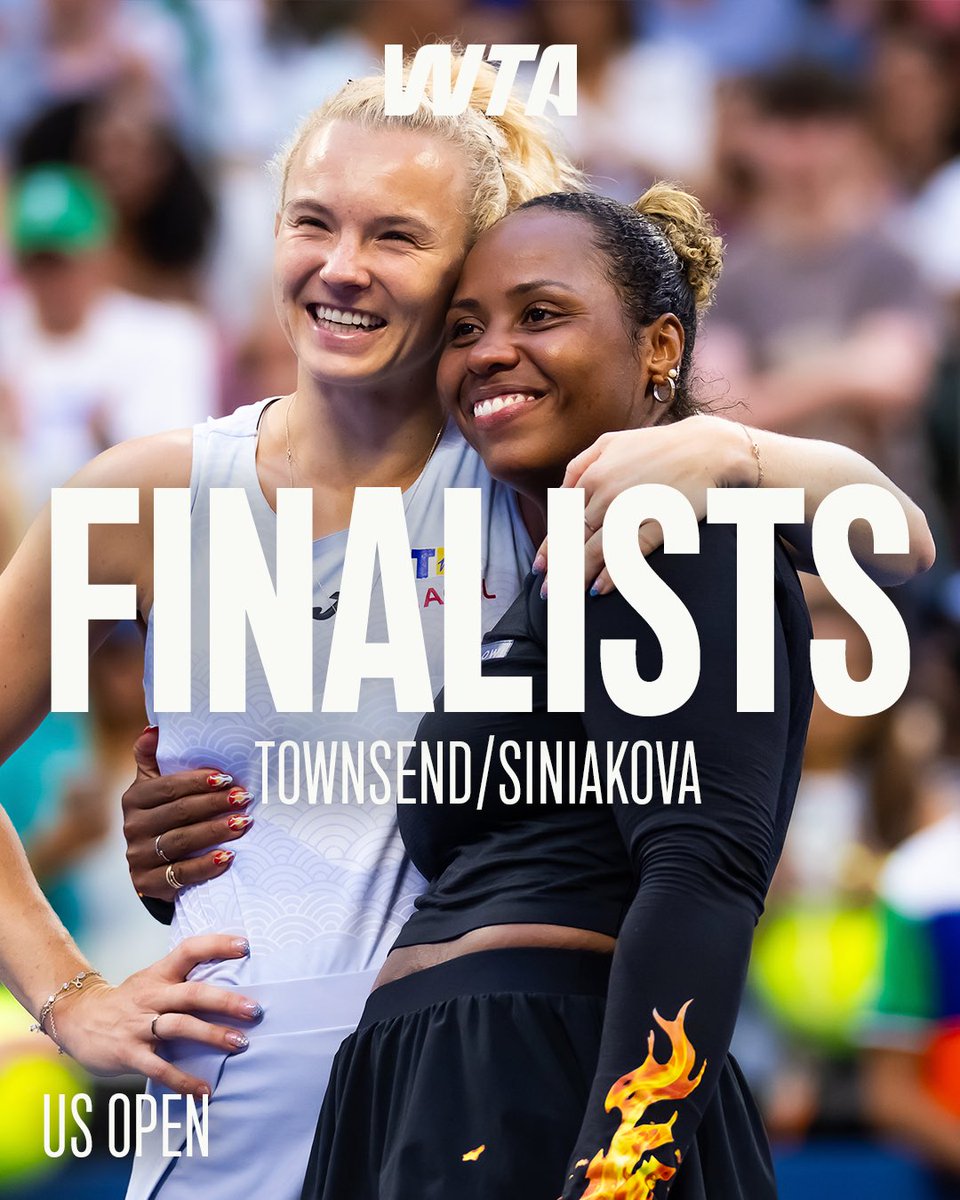 WTA's tweet image. This duo 😮‍💨

@TaylorTownsend and @K_Siniakova book their ticket into the @usopen final after defeating Mertens/Kudermetova 6-3, 7-6(3). 

#USOpen
