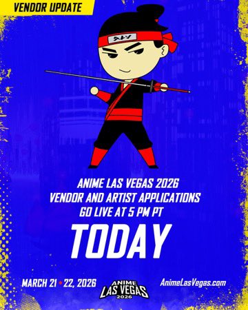 🚨 VENDOR UPDATE 🚨
Calling all vendors and artists—your chance to be part of Anime Las Vegas 2026 is here!

✨ Applications go LIVE TODAY at 5 PM PT ✨
Don’t miss out on being part of one of the biggest anime events of the year at the Expo at World Market Center!

📅 March
