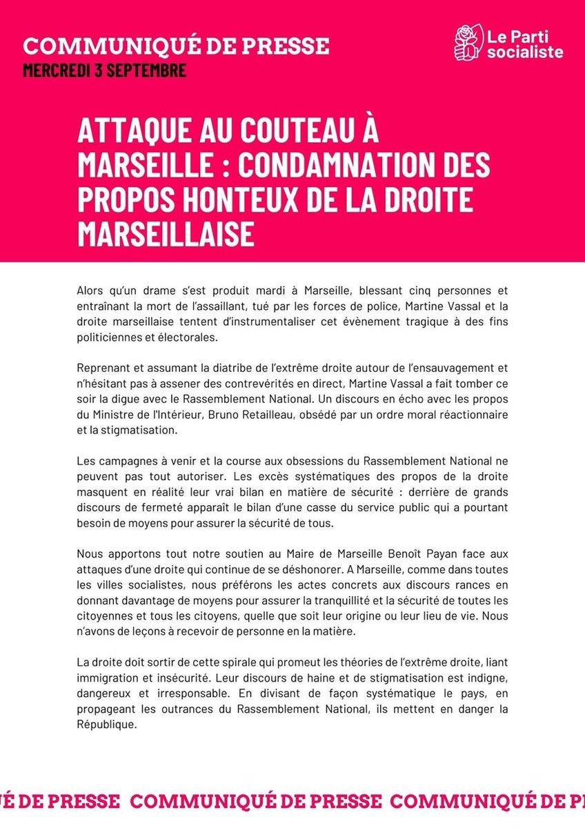 Parti socialiste (@partisocialiste) on Twitter photo Nous apportons notre soutien au Maire de Marseille, <a href="/BenoitPayan/">Benoît Payan</a>, face aux attaques de la droite. A Marseille, comme dans toutes les villes socialistes, nous préférons les actes concrets aux discours rances.
Notre communiqué 👉 parti-socialiste.fr/attaque_au_cou… Nous apportons notre soutien au Maire de Marseille, <a href="/BenoitPayan/">Benoît Payan</a>, face aux attaques de la droite. A Marseille, comme dans toutes les villes socialistes, nous préférons les actes concrets aux discours rances.
Notre communiqué 👉 parti-socialiste.fr/attaque_au_cou…