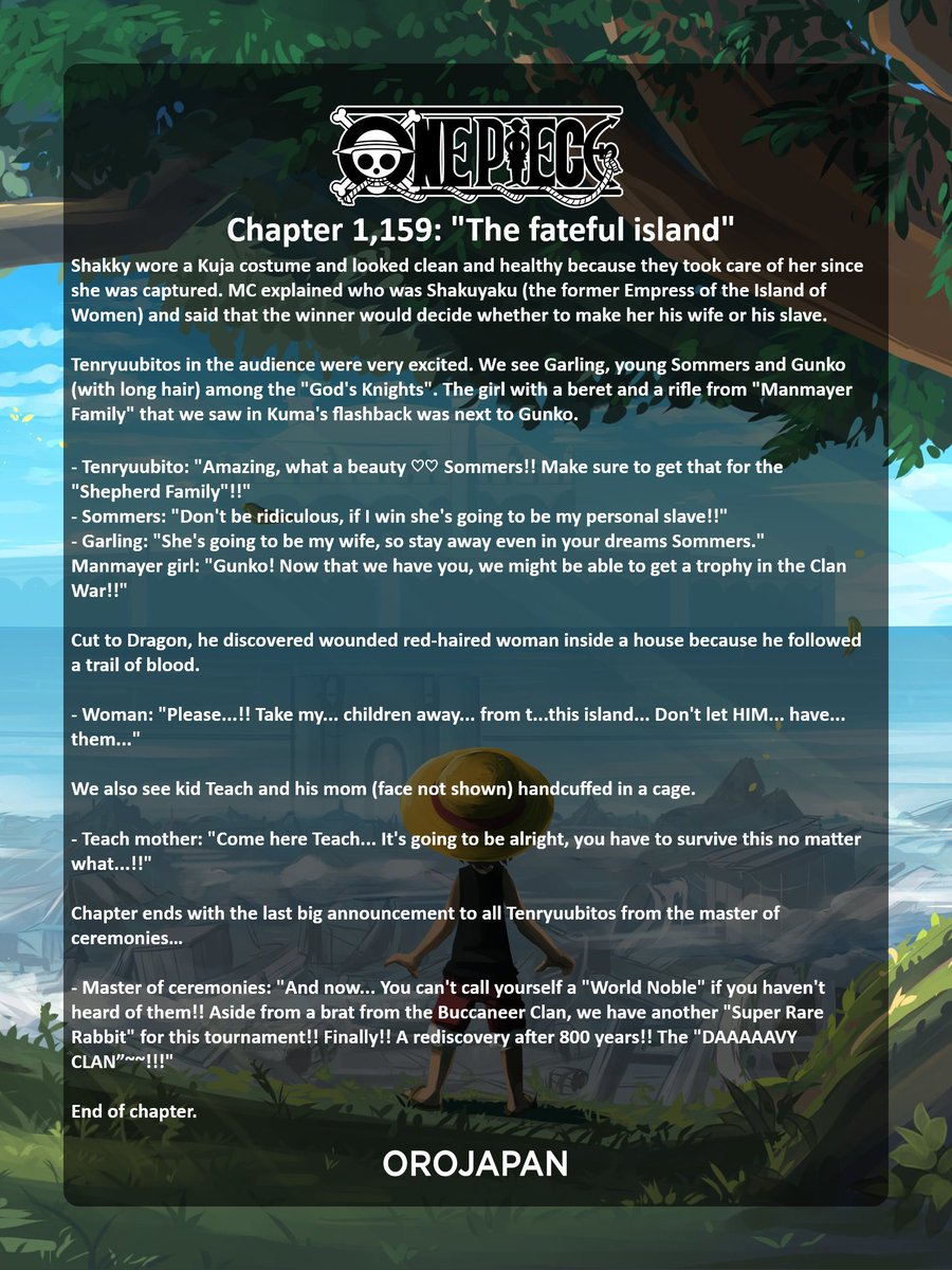 #ONEPIECE1159
Chapter 1,159 full text spoilers. No break next week.