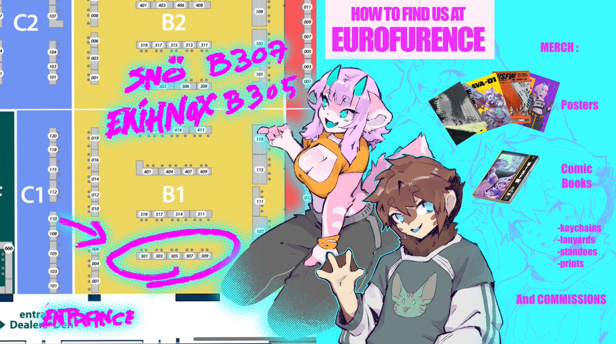 Did a mistake in my last post so here it is corrected 🩷
Booth B307 and B305 with <a href="/EkihNox/">⛩️エキノクス🔜 EF2025🎏</a> 
If you wish for a commission I suggest to come fast because I will have a limited number of slots :o
Hope to see you all tomorrow ˆwˆ