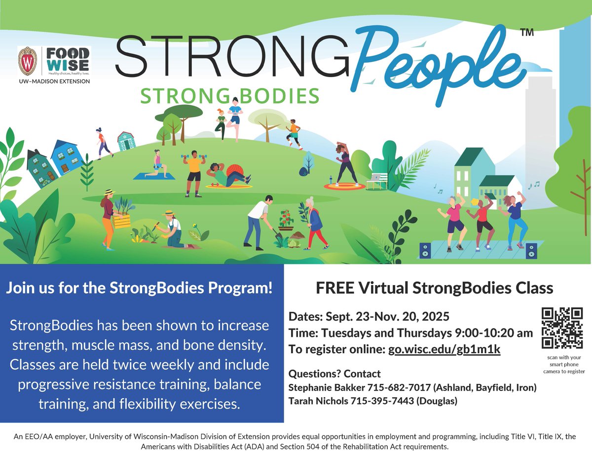Strong Bodies-Free Virtual Strong Bodies Class- 9/23-11/20, Tuesdays &amp; Thursdays~9:00-10:20 am ~ Register: go.wisc.edu/gb1m1k