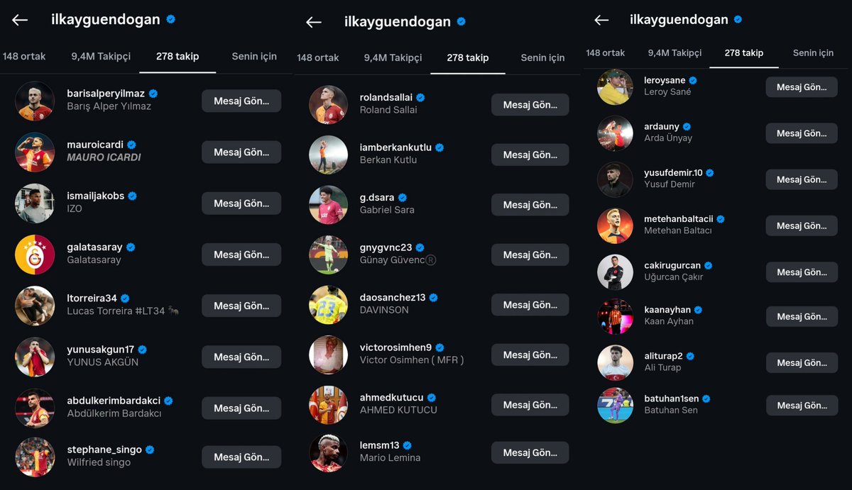 İlkay abi Instagram'da takip etmediği Galatasaraylı futbolcuları da takibe almış, heyecan seviyesi çok yoğun