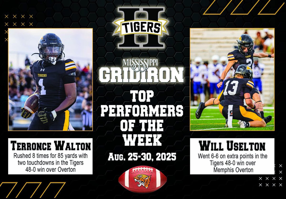 Hernando Tigers Football (@hhs_tigersfb) on Twitter photo Congrats to our Mississippi Gridiron Top Performers of the Week!
<a href="/Will_Uselton21/">Will Uselton</a>
<a href="/TWall08/">Terronce “MJ” Walton Jr</a>
#NNEQ Congrats to our Mississippi Gridiron Top Performers of the Week!
<a href="/Will_Uselton21/">Will Uselton</a>
<a href="/TWall08/">Terronce “MJ” Walton Jr</a>
#NNEQ