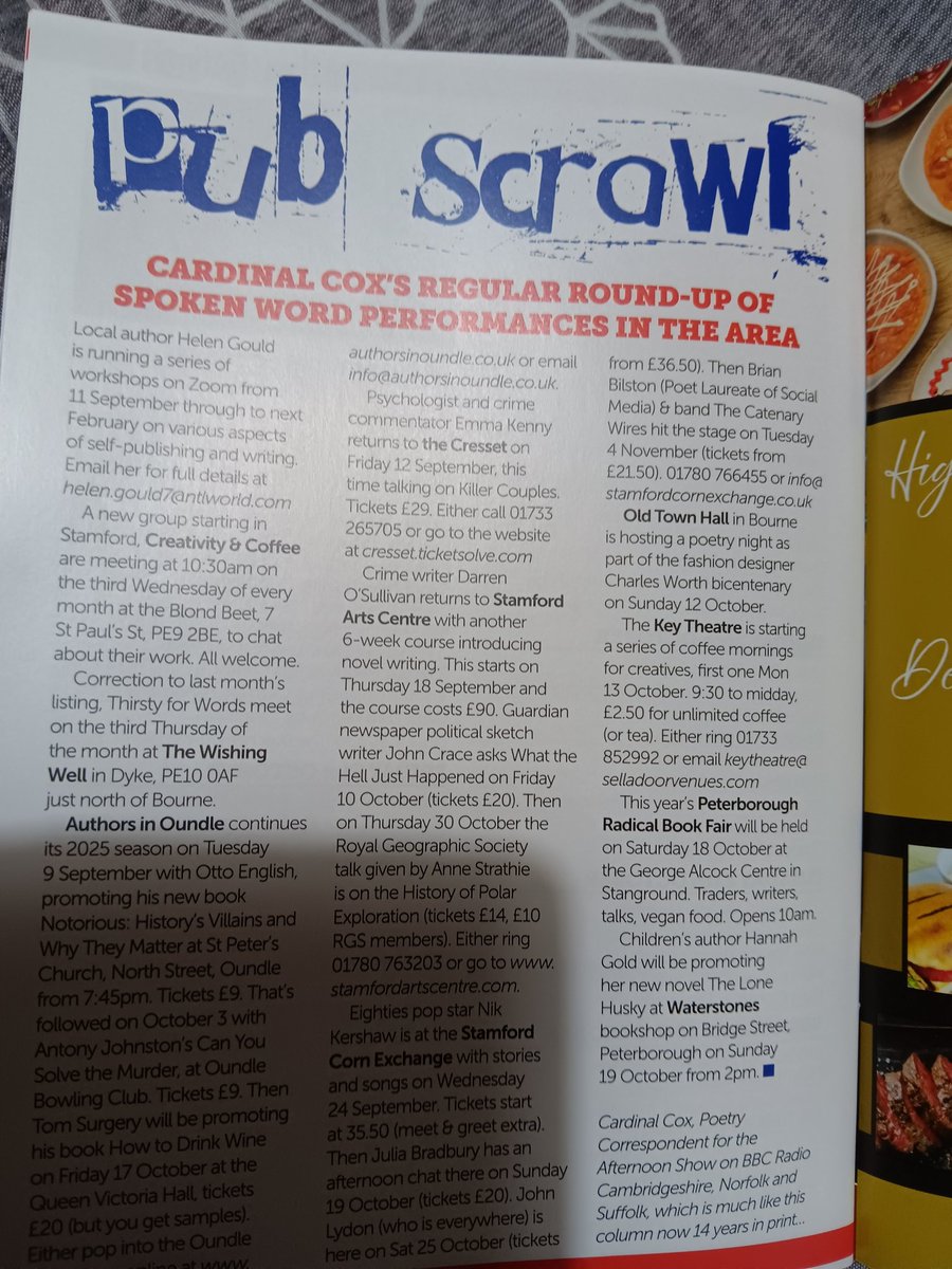 #PeterboroPub_Scrawl Now available in low dives, <a href="/_RhythmBooze/">Rhythm & Booze</a> with my column plugging events in <a href="/theblondebeat/">The Blonde Beat</a> , Thirsty for Words,  <a href="/AuthorsinOundle/">Helen Shair</a> , the Cresset, <a href="/stamfordarts/">stamford arts centre</a> , <a href="/StamfordCET/">StamfordCornExchange</a> , the Old Town Hall, <a href="/pborokeytheatre/">Key Theatre</a> , <a href="/PBRadBookfair/">Peterborough Radical Bookfair</a> &amp; <a href="/WaterstonesPB/">Waterstones Peterborough 📚</a>