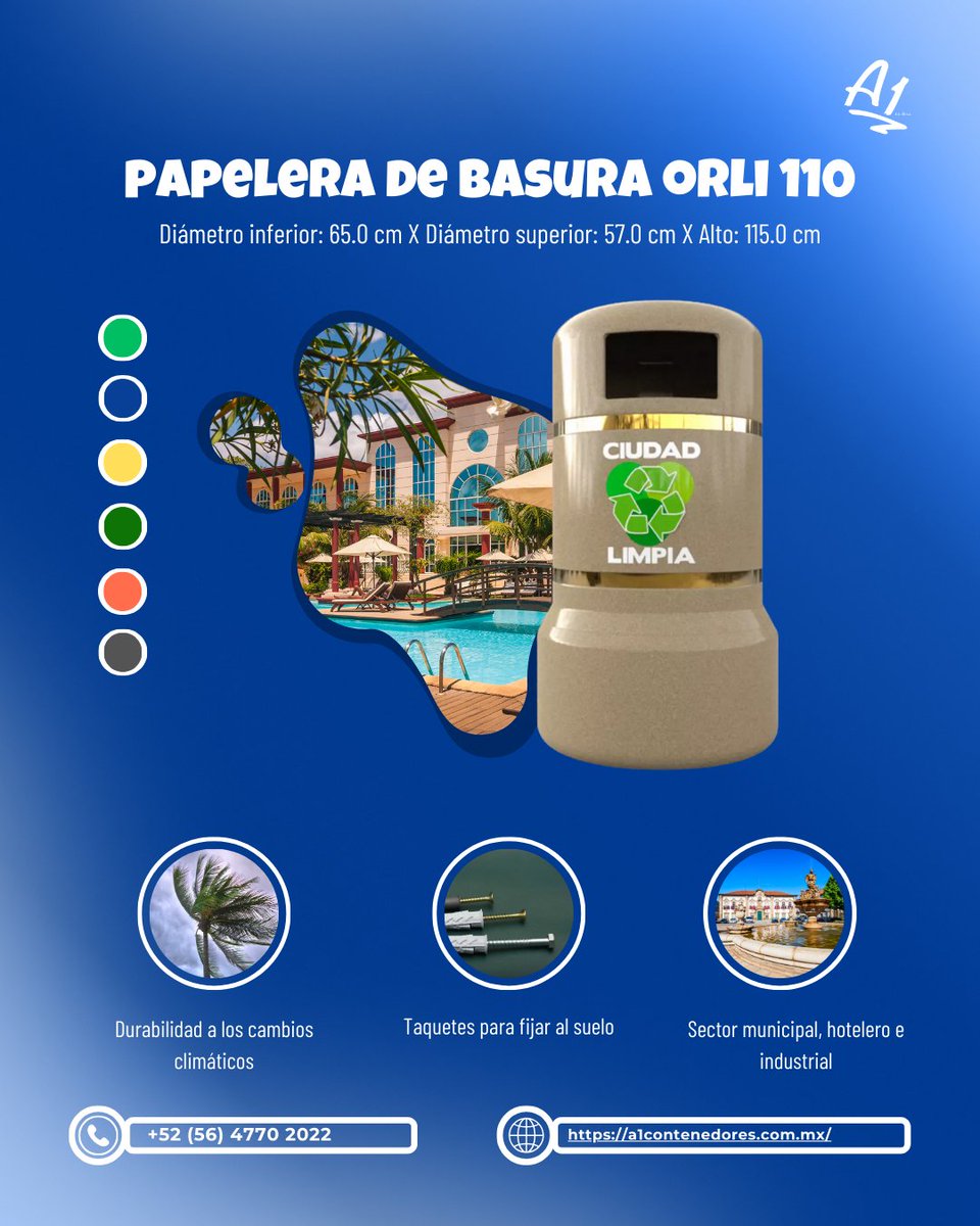 ContenedoresA1's tweet image. A1 te invita a hacer uso de los #botes de #basura para plazas comerciales 🚮☘️. Al #cuidar del entorno que nos rodea, implementamos un planeta verde. 

📞 Contáctanos al (56) 4770 2022 
📱 Escríbenos por WhatsApp al 55 7495 0159
💻 Visítanos en f.mtr.cool/ikwxmxynuv