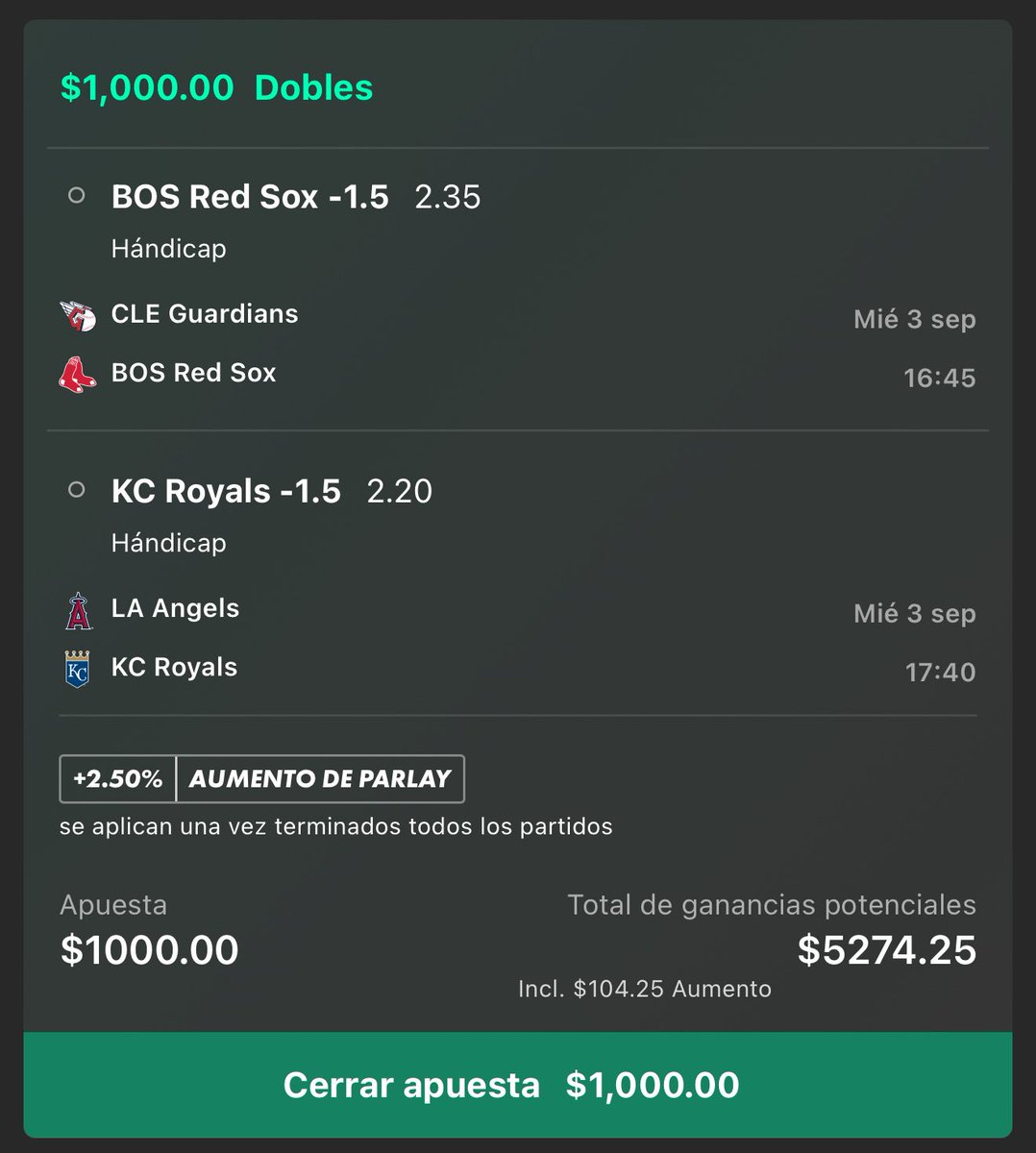 El Gordo Chelo Picks (@gordochelopicks) on Twitter photo PARLAY MAMALON COLABORACIÓN CON <a href="/ElPandaPicks/">ElPandaPicks 🐼</a> 🐼
$1,000—> $5,200
Vamos a volver a Ganar con la MLB ⚾️🔥
Si este Parlay se Gana se van $150 🎁💰 Entre los Likes❤️ y Rt’s🔄 de este Post‼️
💰 ¡Nos Vemos En Cajas! 💰 PARLAY MAMALON COLABORACIÓN CON <a href="/ElPandaPicks/">ElPandaPicks 🐼</a> 🐼
$1,000—> $5,200
Vamos a volver a Ganar con la MLB ⚾️🔥
Si este Parlay se Gana se van $150 🎁💰 Entre los Likes❤️ y Rt’s🔄 de este Post‼️
💰 ¡Nos Vemos En Cajas! 💰