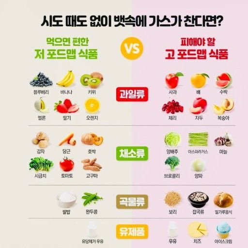 배에 계속 가스차는데 다른분들 조언 듣고
저포드맵 식단 해보기로함

but 나는 양배추 양파 콩 사과 브로콜리 잡곡밥이 거의 주식인상황

포드맵이 높을수록 장에서 머물러있는 기간이 길어서 소화가 안되어 가스유발될수도있음..
사람에따라서 양배추같은 건강식품도
몸에 안맞을수도.. 그게나야