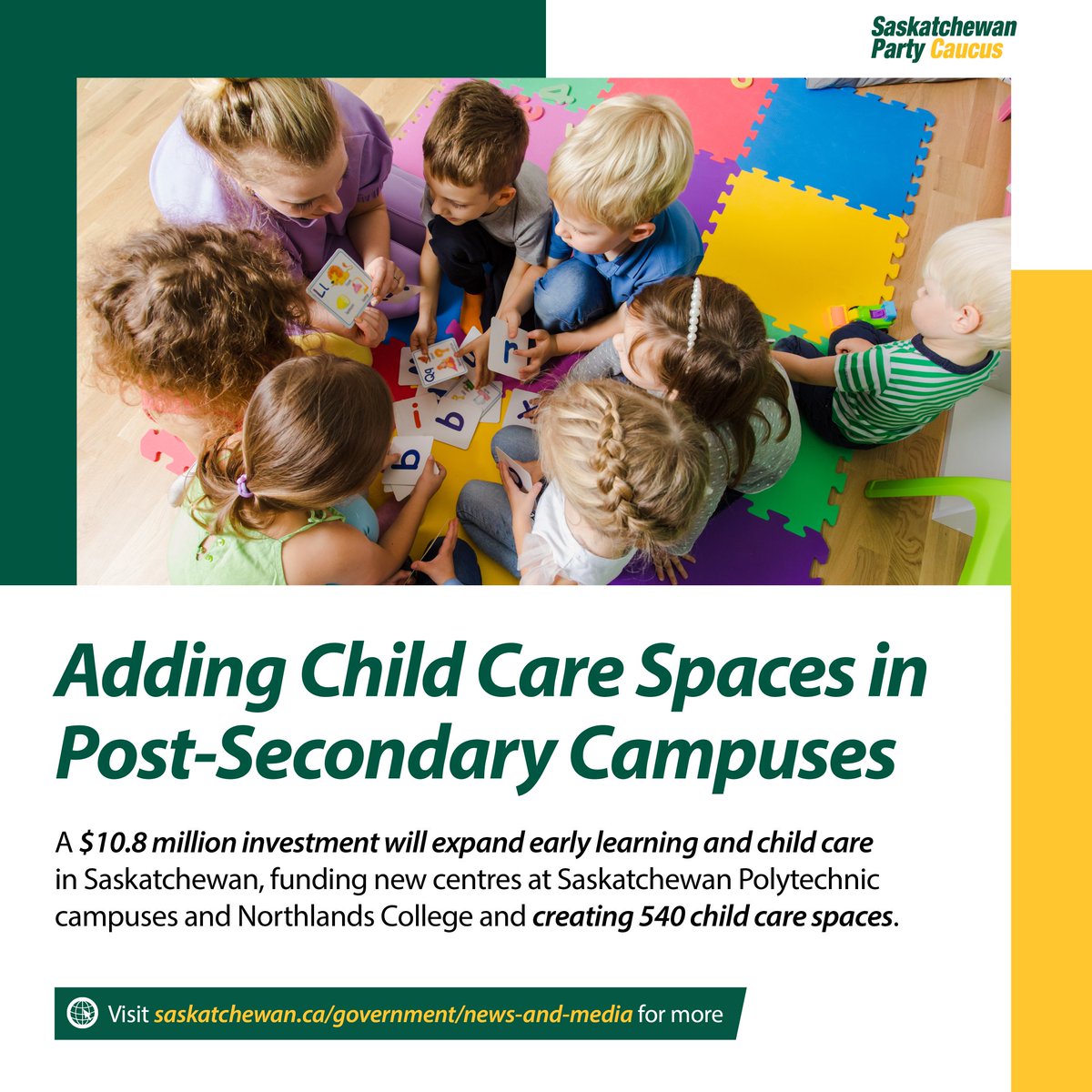 Our government remains committed to supporting children, students, faculty and the broader community. This initiative will expand child care access and support early learning students through work-integrated learning opportunities.