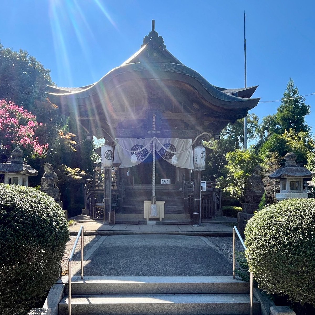 ◇小田井縣神社　-兵庫県豊岡市-
2025年8月 参拝

昔沼地であった豊岡を開拓されたとされる国作大己貴命（大国主命）がご祭神🙏🏻
境内社の柳の宮神社は『かばんの神様』と呼ばれ、豊岡の地場産業である鞄産業の関係者から厚く崇敬されているようです✨

#小田井縣神社 #兵庫の御朱印