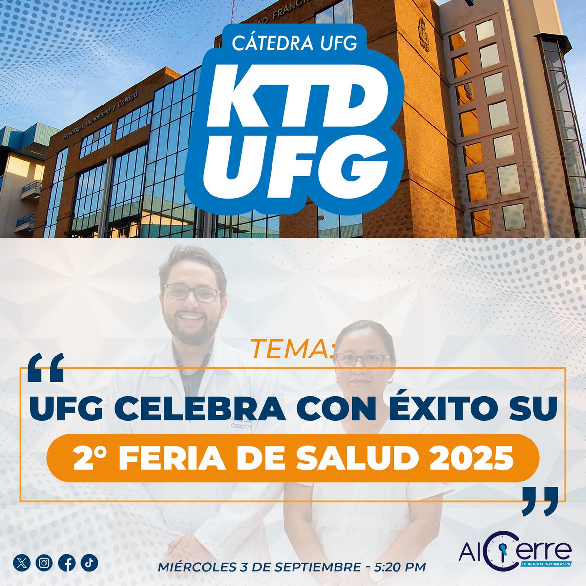 🟠 Esta tarde en #KTDUFG 📻 Nos estará acompañando el Dr. Alfredo José Calderón Martínez 🎙 Doctor de la Clínica Medica Empresarial ISSS - UFG 🩺, para hablar sobre como la " <a href="/UFGoficial/">Universidad Francisco Gavidia - UFG</a> celebra con éxito su 2° Feria de Salud 2025" 🩺👨🏻‍⚕️

🔵 5:20 PM ⏰ en vivo por el 105.3FM 📻