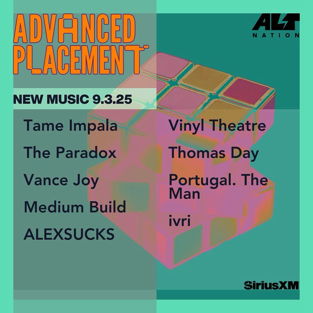 We’re a few minutes away from the latest episode of Advanced Placement with <a href="/altregan/">regan</a> ! New music on the way from <a href="/tameimpala/">Tame Impala</a>  <a href="/vancejoy/">Vance Joy</a> <a href="/vinyltheatre/">Vinyl Theatre</a> and more starting 7pET/4pET !

sxm.app.link/altnation
