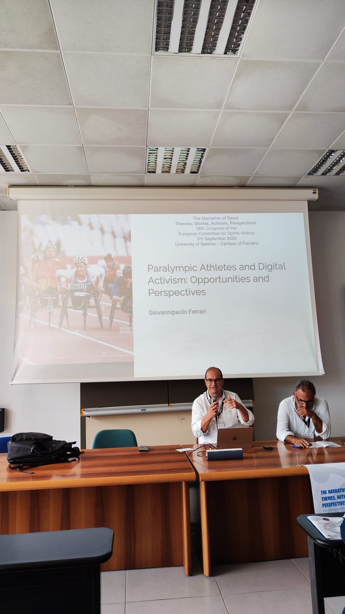 GpfFerrari's tweet photo. Just presented my paper “Paralympic Athletes and Digital Activism: Opportunities and Perspectives” at #CESH2025 (University of Salerno).
A great chance to discuss sport, media &amp; inclusion with an inspiring international community.
#Paralympics #DigitalActivism #SportsHistory https://t.co/VeZWNW2UJp