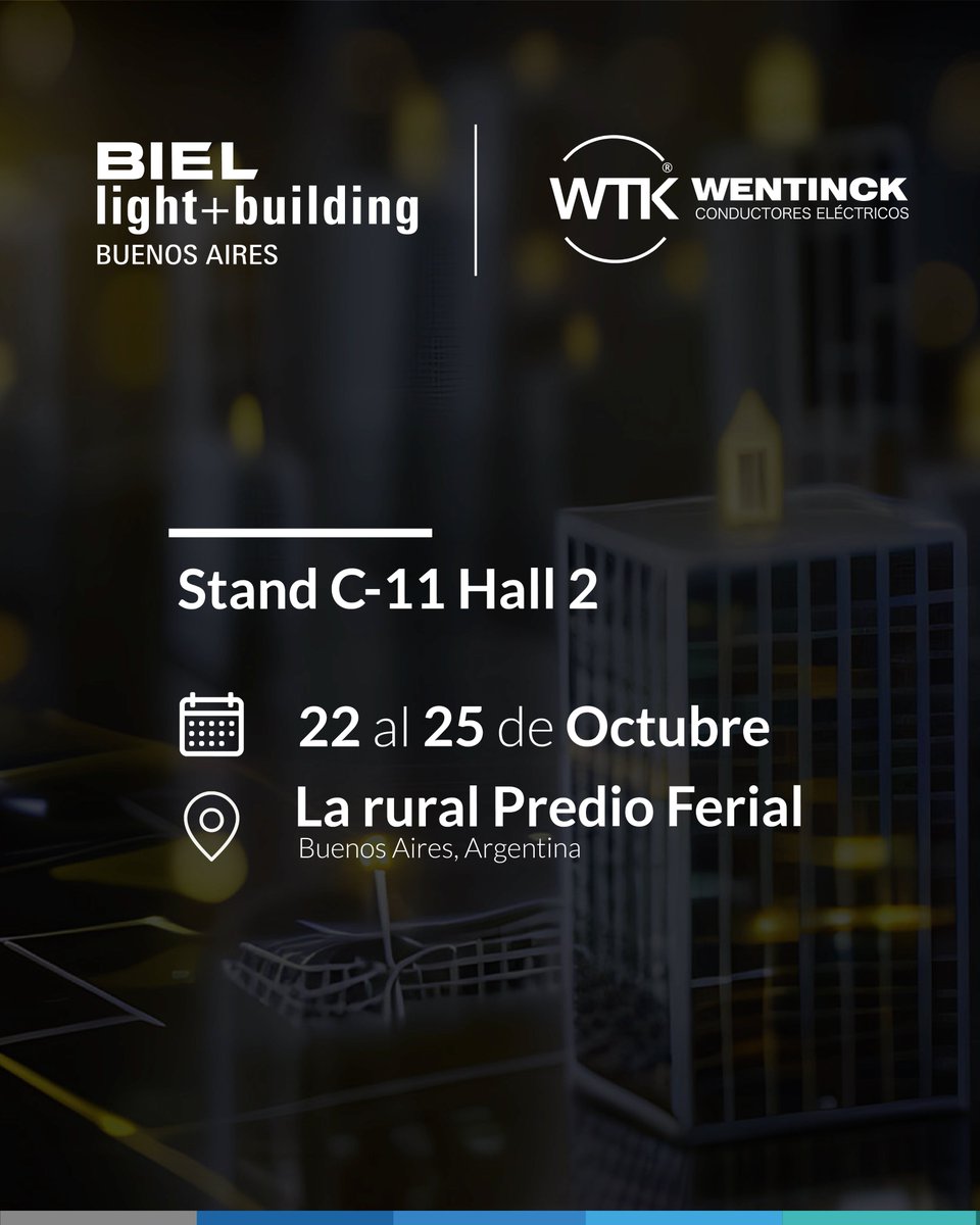 wtkconductores's tweet image. Volvemos a encontrarnos en BIEL 2025.
Nos vemos del 22 al 25 de octubre, en La Rural Stand C-11 Hall 2 para conversar, intercambiar ideas y seguir construyendo juntos la energía que mueve la industria.

#WTKWentinck #Llevamostuenergía #ConectandoFuturo #Biel
