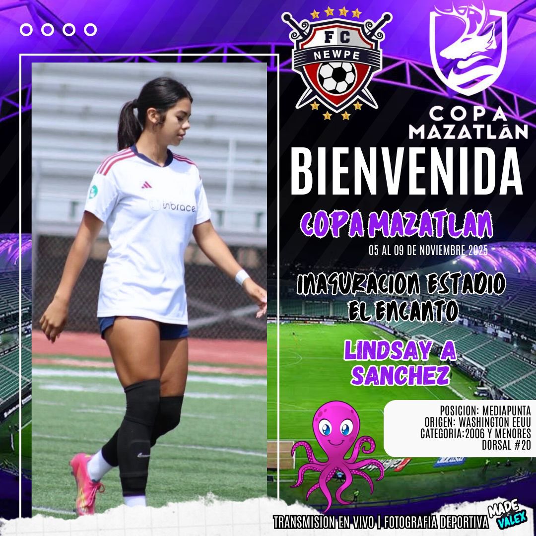 I am looking forward to embracing my next INTERNATIONAL adventure! <a href="/CopaMazatlan/">Copa Mazatlán / Mazatlán FC</a> Nov. 6th - Nov. 9th
Let's go! 😤
#midfielder #class2026🎓
#mediocampist  
<a href="/MazatlanFC/">Mazatlán F.C. ⚓️</a> <a href="/TigresFemenil/">Club Tigres Femenil 🐯</a> <a href="/TuzosFemenil/">Club de Futbol Pachuca Femenil</a> <a href="/ChivasFemenil/">Chivas Femenil</a> <a href="/Xolos_FB/">Xolos Fuerzas Básicas</a> <a href="/ClubPueblaFem/">Club Puebla Femenil🎽</a> <a href="/AmericaFemenil/">Club América Femenil</a> <a href="/clubleonfemenil/">Club León Femenil</a>
