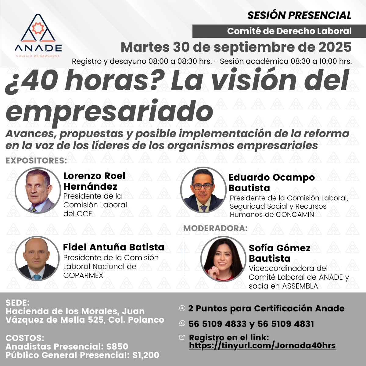 🔍 Conoce los avances de la discusión sobre la disminución de la jornada laboral de voz de los principales representantes de los organismos empresariales mexicanos.

🗓 Fecha: martes 30 de septiembre de 2025
🛎️ Registro: tinyurl.com/Jornada40hrs
#NuestraResponsabilidadEsHoy