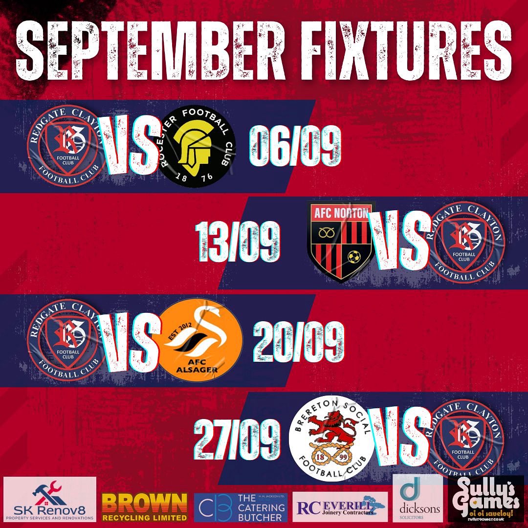 🔴🔵Septembers Fixtures 🔵🔴

September brings some tough and exciting fixtures

💙❤️
#UpTheGate