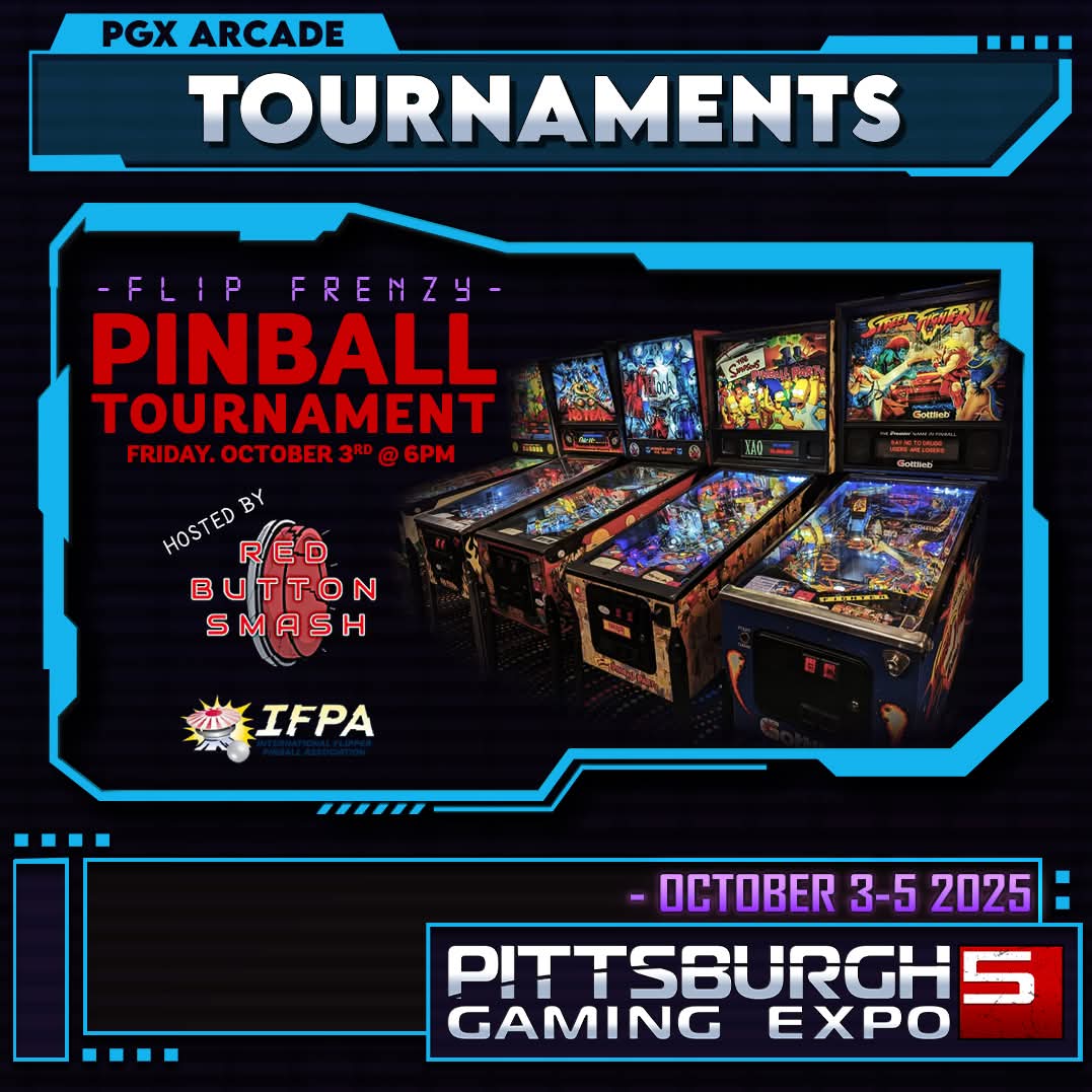 Flip out at the Flip Frenzy Pinball Tournament, hosted by Red Button Smash at PGX 2025! 🎱 Rapid-fire matches for 90 mins—no breaks, just nonstop flipping.
📍 Fri, Oct 3 | Register 5–6pm, tourney at 6pm | FREE!
#arcade #pinball #pittsburgh
Pittsburghgamingexpo.com