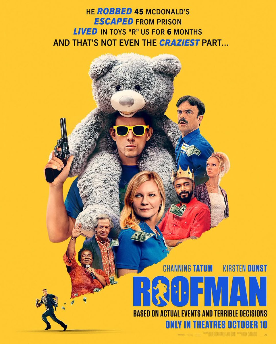 First  poster for the upcoming movie titled ￼ ‘#ROOFMAN’ starring Channing Tatum, Kirsten Dunst, Lakeith Stanfield, Juno Temple and Peter Dinklage.

In theaters October 10.

It follows Jeffrey Manchester (played by Channing Tatum), a former U.S. Army Ranger and struggling father