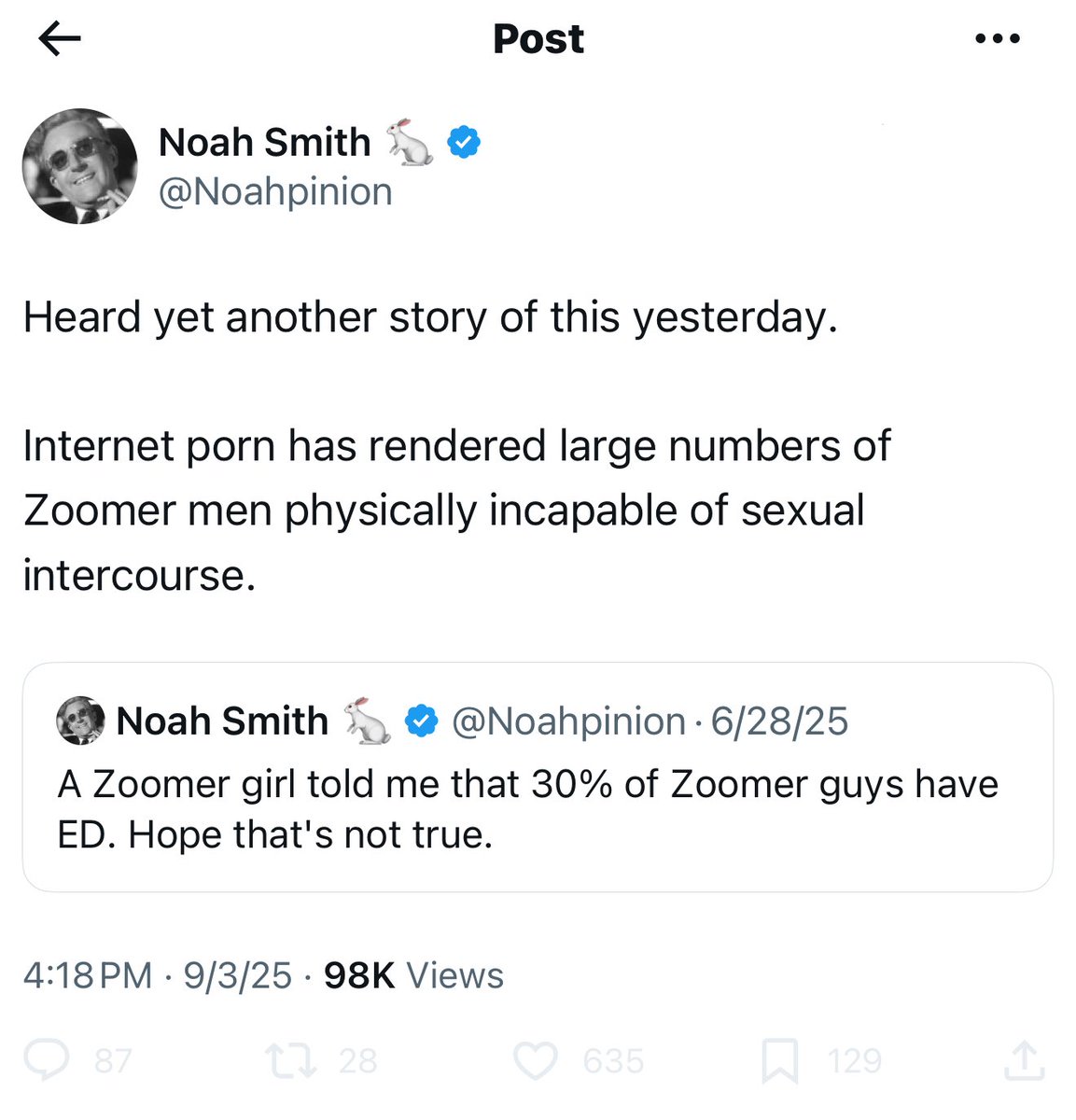There is essentially zero chance one in three young men has ED because of porn. Why would you even repeat such an absurd claim