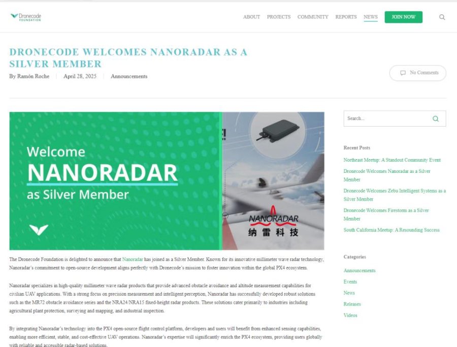 NanoRadarTech's tweet image. Official Partner: Nanoradar (APM & PX4 open-source flight control partner) supports PX4/APM hardware (Pixhawk 4, Pixhawk 2.4.8, etc.). Deep protocol adaptation ensures seamless integration and plug-and-play. #NanoradarAPMPX4Partner #PlugAndPlayRadar #NanoradarAPMPX4Partner