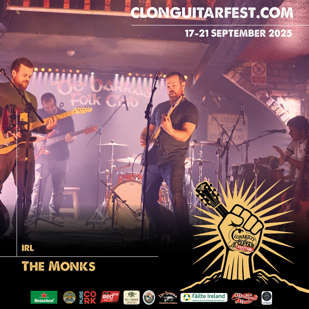 Clonguitarfest's tweet photo. Formed from the ashes of West Cork’s much-loved bands, The Monks deliver unforgettable live energy, epic tunes &amp; unbelievable craic. Since last year's full-house, they've continued to pack out shows all over the place. A live act you can’t miss #CIGF25 #clonguitarfest #themonks https://t.co/5eEOBNYIja