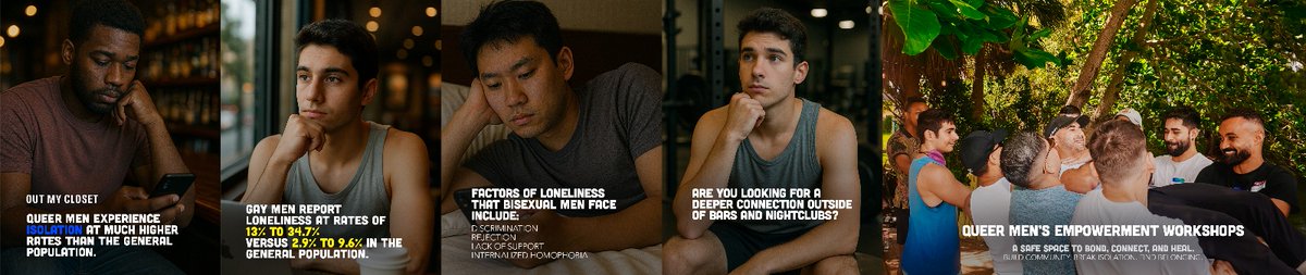 That’s why Out My Closet hosts Queer Men’s Empowerment Workshops—sacred spaces designed for us to connect, bond, and grow. 💬✨ Here, you’ll find brotherhood, healing, and the chance to be seen for who you truly are. #MentalHealth