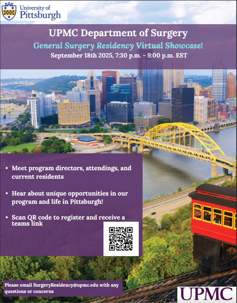 Mark your calendars 🗓️ We’re thrilled to host a virtual showcase of our program on September 18th, at 7:30pm EST before the kick off of the upcoming general surgery residency interview season! Scan the QR code in the attached flyer to get a link to join us. You’ll have a chance