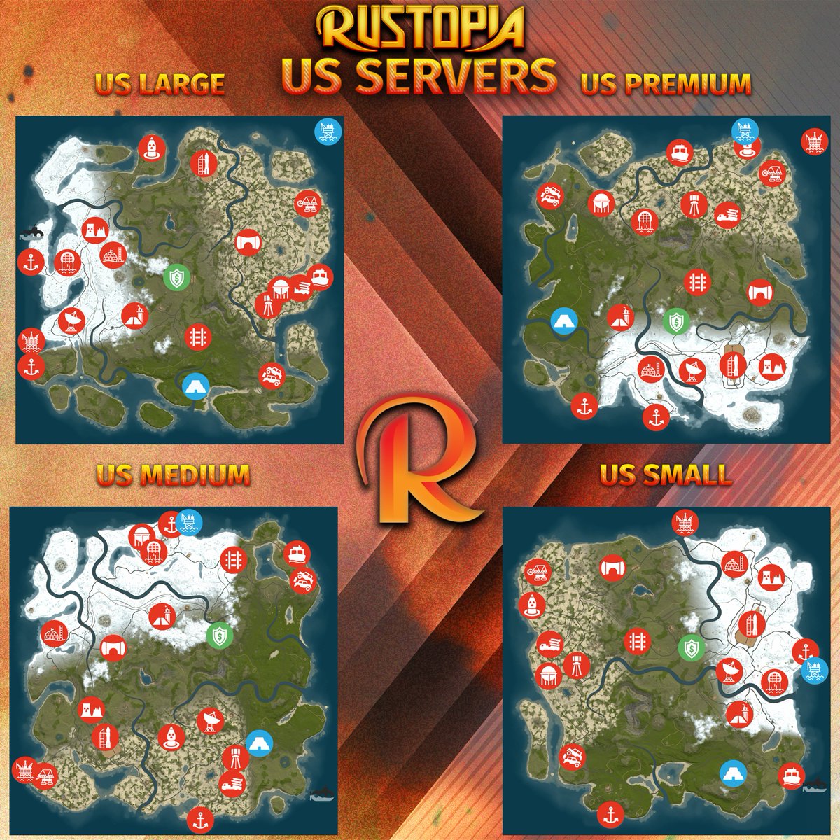 RustopiaServers's tweet image. Tomorrow’s #Rust wipe is set, here’s your first look at the winning Rustopia maps
Join the Discord and gear up for wipe day
Discord.gg/Rustopia
