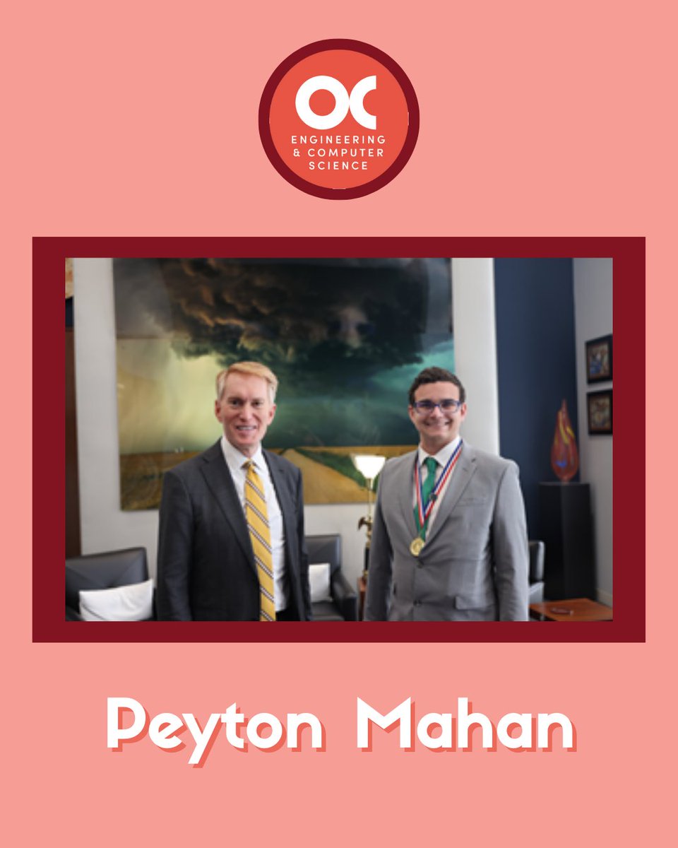 oc_cecs's tweet image. Our Eagles are soaring high! Sophomore Engineering student Peyton Mahan was awarded the Congressional Award Gold Medal. “He has a bright future ahead of him,” U.S. Sen. James Lankford said. “Oklahomans are proud of this accomplishment.” Congrats, Peyton!