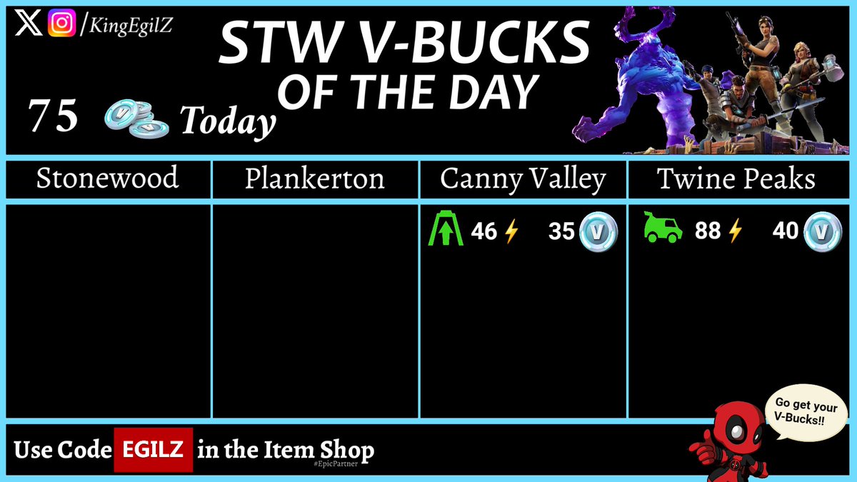 4/9/2025 - V-BUCKS of the day in STW 

75 V-BUCKS