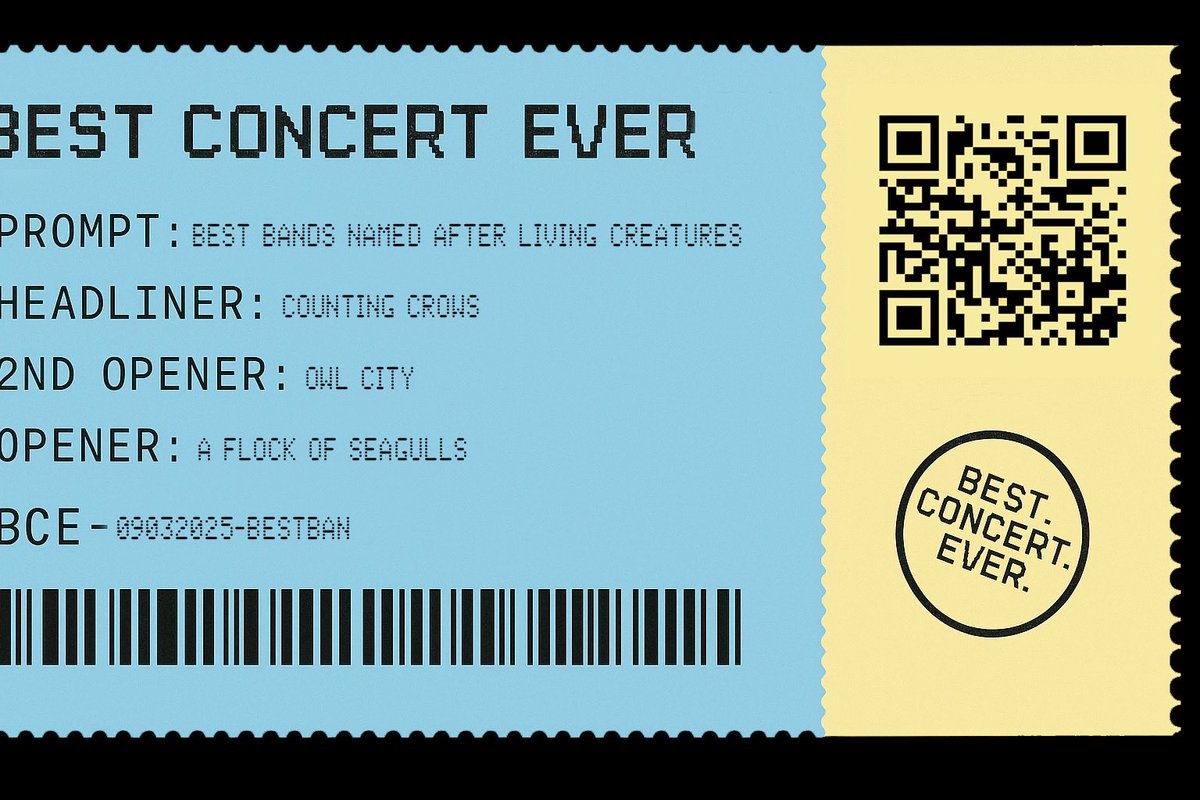 Here’s my lineup for “Best Bands Named After Living Creatures” 🎶🔥 Vote for it: bestconcertevergame.com/?vote=bcd04366… or submit your own! #bestconcertever