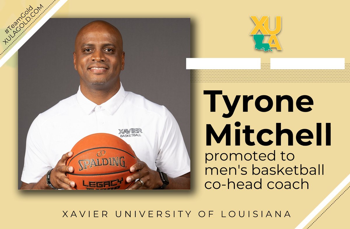 XULA promotes Tyrone Mitchell to men's basketball co-head coach; he'll share responsibilities with Alfred Williams
story: xulagold.com/news/2025/9/3/…
#TeamGold #HailAllHailXU #NAIAMBB #HBCU #XULA #XULACentennial #TheRightWayToPlay
<a href="/labball/">LABC</a> <a href="/NSUDemonsMBB/">NSU Basketball</a> <a href="/nsulaalumni/">NSULA Alumni Association & Foundation</a>