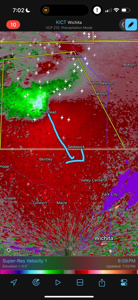Massive GORILLA HAIL producing supercell has matured and is diving southeast toward Newton and North Wichita, Kansas long term! If you are heading north on I35 from Wichita, you may end up wearing your windshield like a tuxedo!